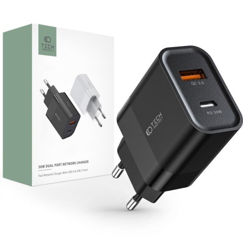 Ładowarka sieciowa C30W 2-Port USB-C - USB PD30W/QC3.0 Black