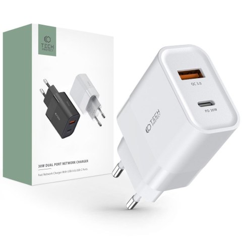 Ładowarka sieciowa C30W 2-Port USB-C - USB PD30W/QC3.0 White