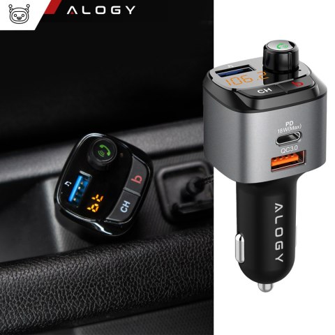Transmiter samochodowy FM Alogy Ładowarka USB QC 3.0 + USB-C PD Bluetooth odtwarzacz MP3
