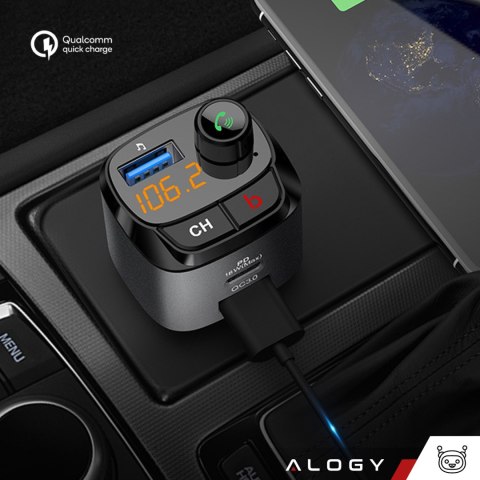 Transmiter samochodowy FM Alogy Ładowarka USB QC 3.0 + USB-C PD Bluetooth odtwarzacz MP3