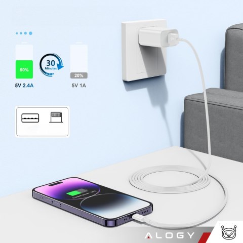 Kabel 1m Alogy Fast Charge USB do Lightning przewód do ładowania iPhone 20W biały