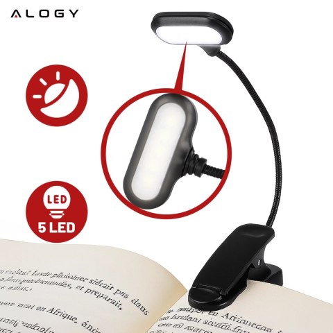 Lampa biurkowa Alogy LED z klipsem Bezprzewodowa do czytania Czarna