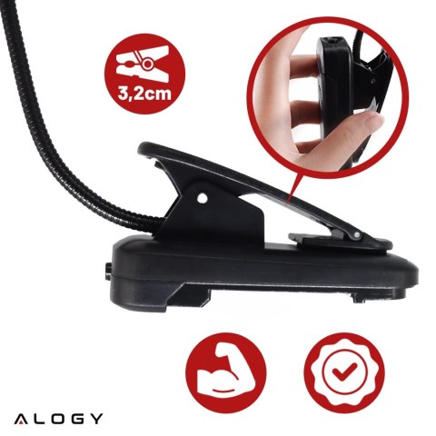 Lampa biurkowa Alogy LED z klipsem Bezprzewodowa do czytania Czarna