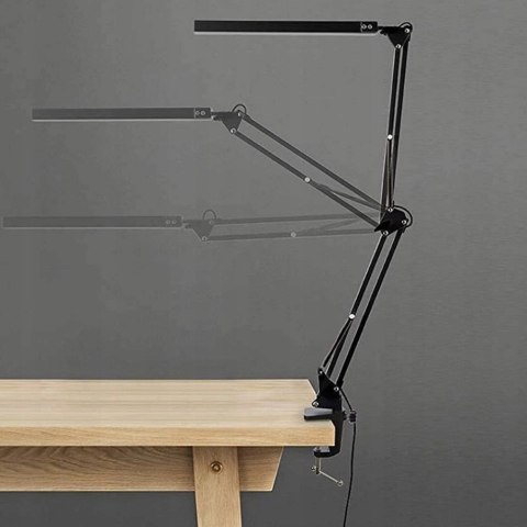 Lampa lampka biurkowa LED Kreślarska USB Alogy z regulowanym długim ramieniem do blatu biurka Czarna