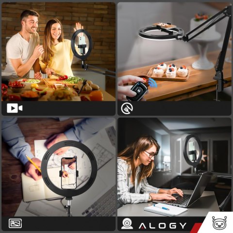 Lampa pierścieniowa LED Alogy 10 cal fotograficzna Ring do makijażu statyw do biurka blatu Czarny