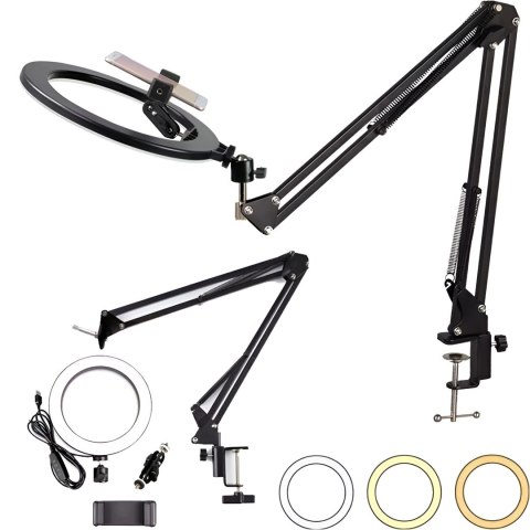 Lampa pierścieniowa LED Alogy 10 cal fotograficzna Ring do makijażu statyw do biurka blatu Czarny