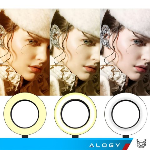 Lampa pierścieniowa LED Alogy 10 cal fotograficzna Ring do makijażu statyw do biurka blatu Czarny