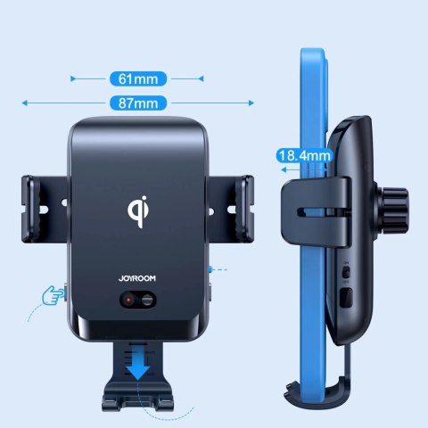 Joyroom automatyczny elektryczny uchwyt samochodowy na kratkę wentylacyjną nawiew z ładowarką bezprzewodową Qi 15W (JR-ZS214)