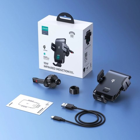 Joyroom automatyczny elektryczny uchwyt samochodowy na kratkę wentylacyjną nawiew z ładowarką bezprzewodową Qi 15W (JR-ZS214)