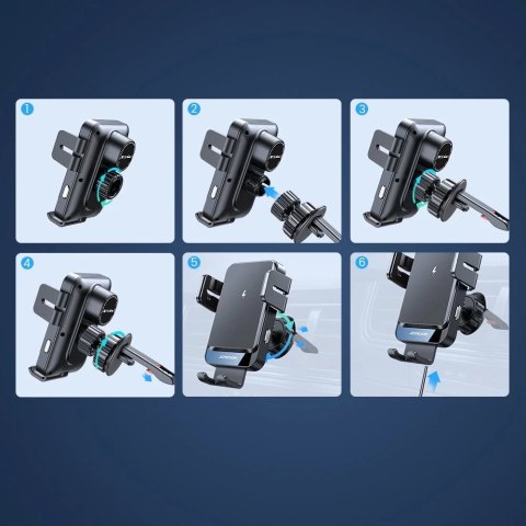 Joyroom automatyczny elektryczny uchwyt samochodowy na kratkę wentylacyjną nawiew z ładowarką bezprzewodową Qi 15W (JR-ZS219)