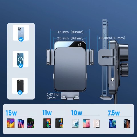 Joyroom automatyczny elektryczny uchwyt samochodowy na kratkę wentylacyjną nawiew z ładowarką bezprzewodową Qi 15W (JR-ZS219)