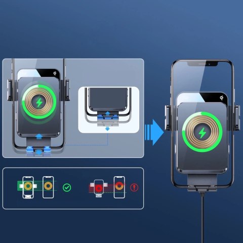 Joyroom automatyczny elektryczny uchwyt samochodowy na kratkę wentylacyjną nawiew z ładowarką bezprzewodową Qi 15W (JR-ZS219)