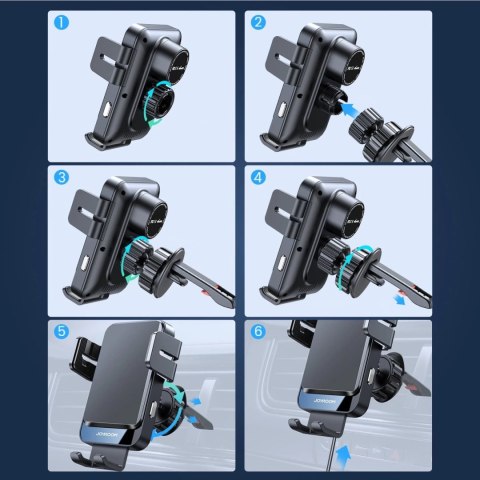 Joyroom automatyczny elektryczny uchwyt samochodowy na kratkę wentylacyjną nawiew z ładowarką bezprzewodową Qi 15W (JR-ZS219)