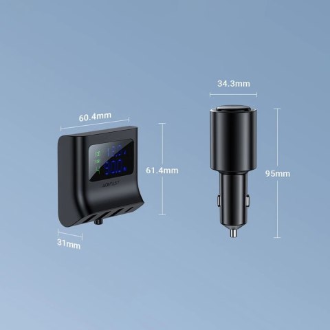 Acefast ładowarka samochodowa 90W USB Typ C / 3x USB / gniazdo zapalniczki, PPS, PD3.0, QC3.0, AFC, FCP stacja ładująca czarny (