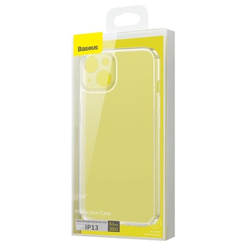 Baseus Frosted Glass Case etui pokrowiec do iPhone 13 sztywna obudowa z żelową ramką przezroczysty (ARWS000002)