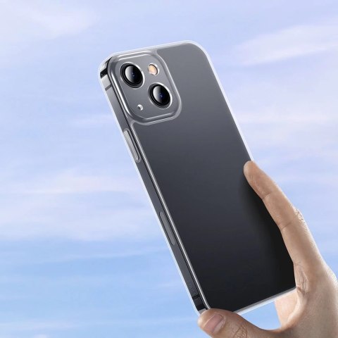 Baseus Frosted Glass Case etui pokrowiec do iPhone 13 sztywna obudowa z żelową ramką przezroczysty (ARWS000002)