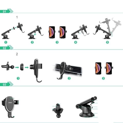 Choetech bezprzewodowa ładowarka Qi 10W grawitacyjny uchwyt samochodowy na kokpit deskę rozdzielczą + klips na kratkę wentylacyj