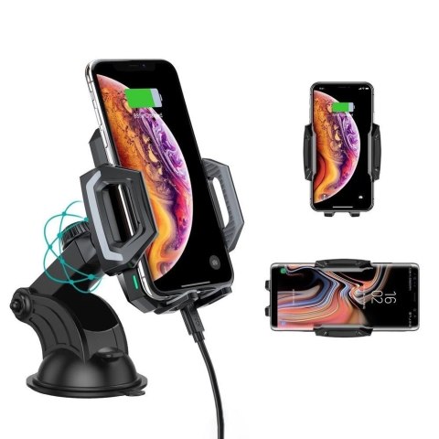 Choetech samochodowa ładowarka bezprzewodowa Qi 15W uchwyt samochodowy na kokpit szybę czarny (T521-F)