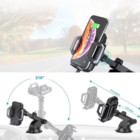 Choetech samochodowa ładowarka bezprzewodowa Qi 15W uchwyt samochodowy na kokpit szybę czarny (T521-F)