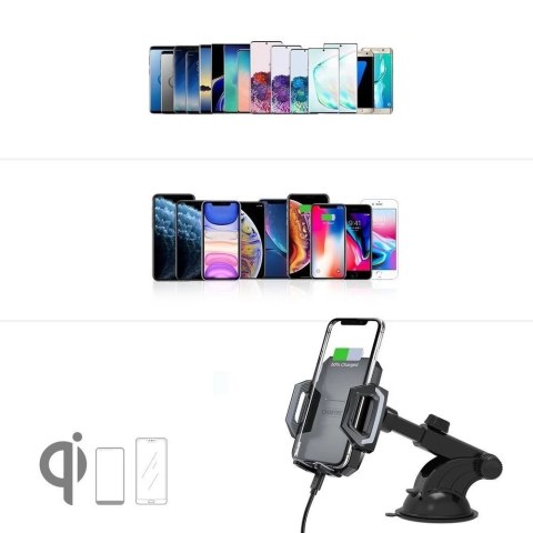 Choetech samochodowa ładowarka bezprzewodowa Qi 15W uchwyt samochodowy na kokpit szybę czarny (T521-F)