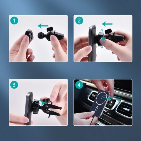 Choetech zestaw samochodowy uchwyt magnetyczny indukcyjna ładowarka Qi 15W (kompatybilna z MagSafe) 1m czarny (T200-F) + ładowar