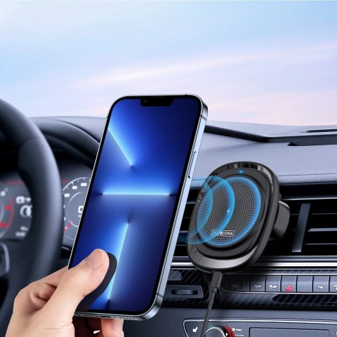 Duzzona samochodowy uchwyt magnetyczny bezprzewodowa indukcyjna ładowarka Qi (kompatybilna z MagSafe) 15W czarny (V1)