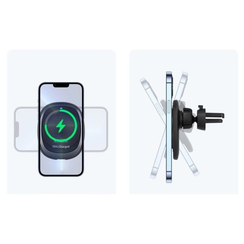Duzzona samochodowy uchwyt magnetyczny bezprzewodowa indukcyjna ładowarka Qi (kompatybilna z MagSafe) 15W czarny (V1)