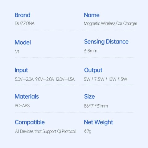 Duzzona samochodowy uchwyt magnetyczny bezprzewodowa indukcyjna ładowarka Qi (kompatybilna z MagSafe) 15W czarny (V1)