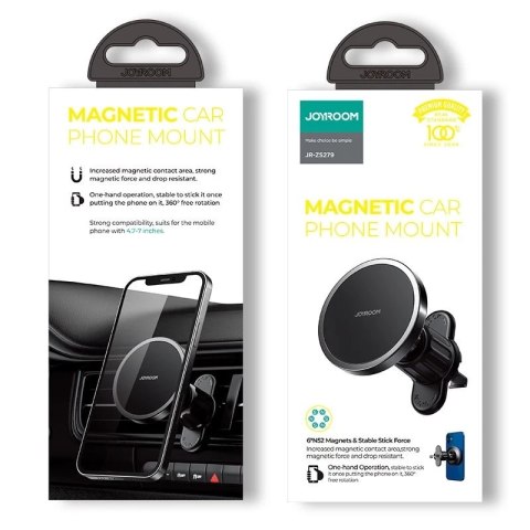 Joyroom 2w1 magnetyczny uchwyt samochodowy do telefonu na kokpit i kratkę wentylacji nawiew czarny (6941237158987)
