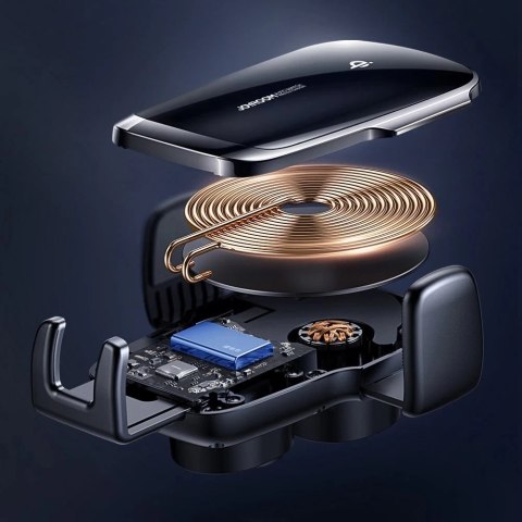 Joyroom bezprzewodowa ładowarka Qi 15 W automatyczny elektryczny uchwyt samochodowy na kokpit deskę rozdzielczą czarny (JR-ZS248