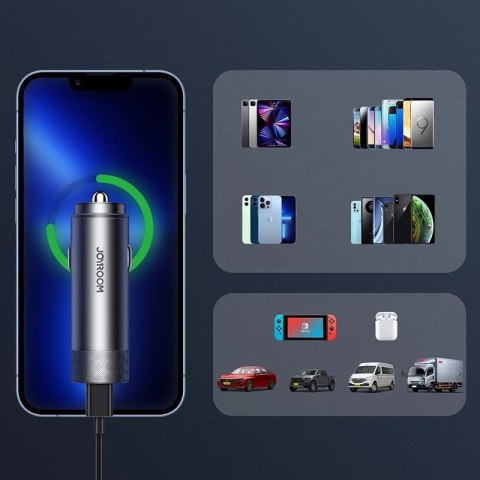 Joyroom ładowarka samochodowa 2 x USB 50W z PD, QC, PPS szary (JR-CL13)