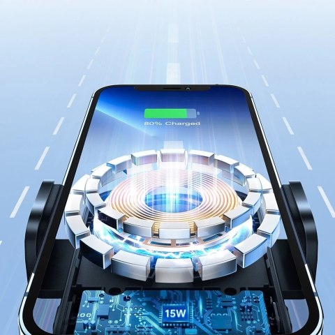 Joyroom samochodowy uchwyt magnetyczny bezprzewodowa indukcyjna ładowarka Qi 15W (kompatybilna z MagSafe do iPhone) na kratkę na