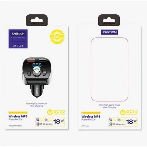 Joyroom transmiter FM Bluetooth 5.0 MP3 micro SD ładowarka samochodowa 2x USB 18 W 3 A Quick Charge 3.0 czarny (JR-CL02)