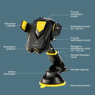 Remax Transformer RM-C26 teleskopowy uchwyt samochodowy na deskę rozdzielczą szybę czarny
