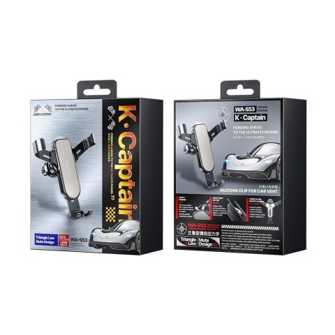 WK Design K Captain Series samochodowy uchwyt grawitacyjny z nożem do pasów i wybijakiem do szyb do telefonu czarny (WA-S53)