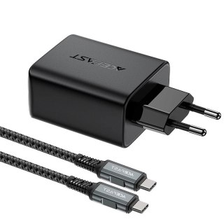 Acefast 2w1 ładowarka sieciowa GaN 65W USB Typ C / USB, adapter przejściówka HDMI 4K@60Hz (zestaw z kablem) czarny (A17 black)