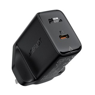 Acefast ładowarka sieciowa GaN (wtyczka UK) USB Typ C 30W, Power Delivery, PPS, Q3 3.0, AFC, FCP czarny (A24 UK black)