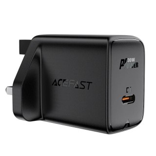 Acefast ładowarka sieciowa GaN (wtyczka UK) USB Typ C 30W, Power Delivery, PPS, Q3 3.0, AFC, FCP czarny (A24 UK black)