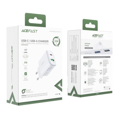 Acefast ładowarka sieciowa USB Typ C / USB 20W, PPS, PD, QC 3.0, AFC, FCP biały (A25 white)