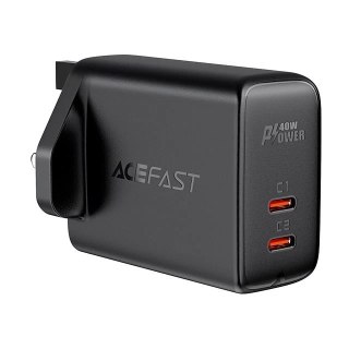 Acefast ładowarka sieciowa (wtyczka UK) 2x USB Typ C 40W, PPS, PD, QC 3.0, AFC, FCP czarny (A12 black)