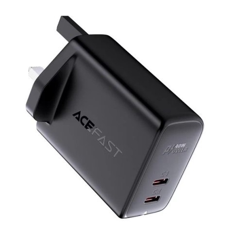 Acefast ładowarka sieciowa (wtyczka UK) 2x USB Typ C 40W, PPS, PD, QC 3.0, AFC, FCP czarny (A12 black)