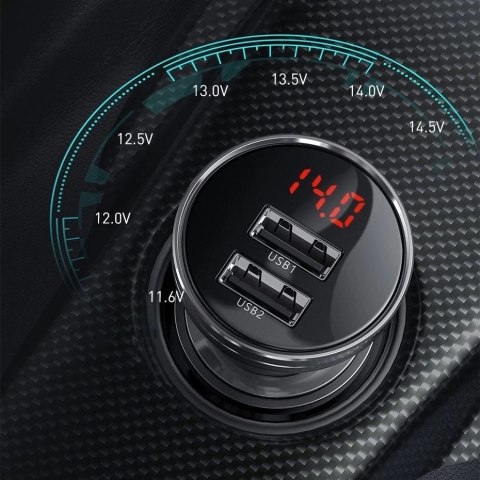 Baseus ładowarka samochodowa 2x USB 4,8A 24W z LCD + kabel 3w1 USB - USB Typ C / micro USB / Lightning 1,2m czarny (TZCCBX-0G)