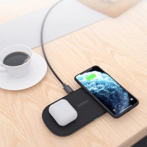 Choetech 2w1 ładowarka bezprzewodowa Qi do telefonu / słuchawek Airpods 2 z 5 cewkami ładującymi + kabel USB Typ C 1m + ładowark
