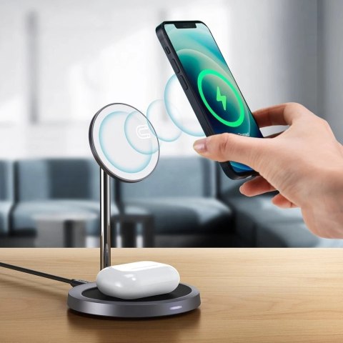 Choetech 2w1 uchwyt magnetyczny bezprzewodowa ładowarka Qi do Magsafe 15 W szary + ładowarka sieciowa 20W (T575-F)