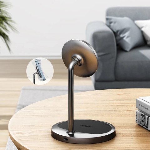 Choetech 2w1 uchwyt magnetyczny bezprzewodowa ładowarka Qi do Magsafe 15 W szary + ładowarka sieciowa 20W (T575-F)