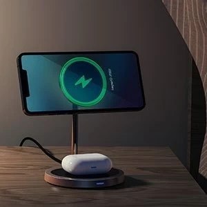 Choetech 2w1 uchwyt magnetyczny bezprzewodowa ładowarka Qi do Magsafe 15 W szary + ładowarka sieciowa 20W (T575-F)