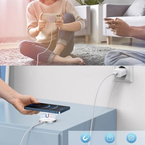 Choetech bezprzewodowa ładowarka MagSafe Qi 15W z aluminiowym stojakiem srebrny + ładowarka sieciowa PD 20W (H047 + Q5004))