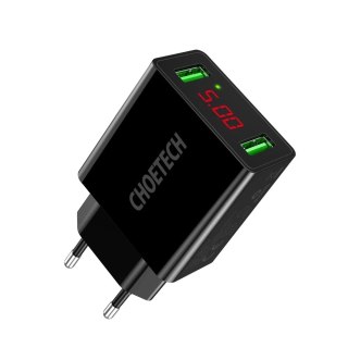 Choetech dwuportowa ładowarka USB-A z cyfrowym wyświetlaczem 11W wtyczka EU czarny (C0028)