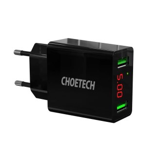 Choetech dwuportowa ładowarka USB-A z cyfrowym wyświetlaczem 11W wtyczka EU czarny (C0028)