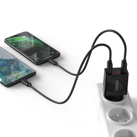 Choetech dwuportowa ładowarka USB-A z cyfrowym wyświetlaczem 11W wtyczka EU czarny (C0028)